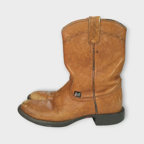 Men's Soft Leather Justin Boots Tan L4608 Size 7B - Picture 4 of 11